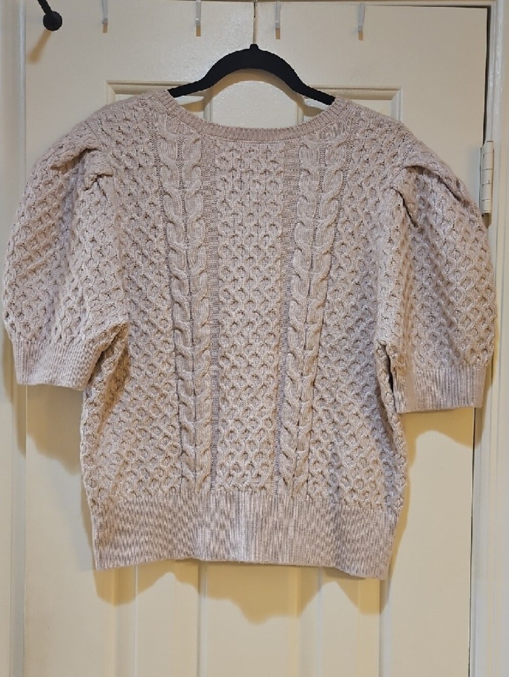 Express Blush Cable Knit Puff Sleeve Crewneck Sweater - Picture 8 of 8